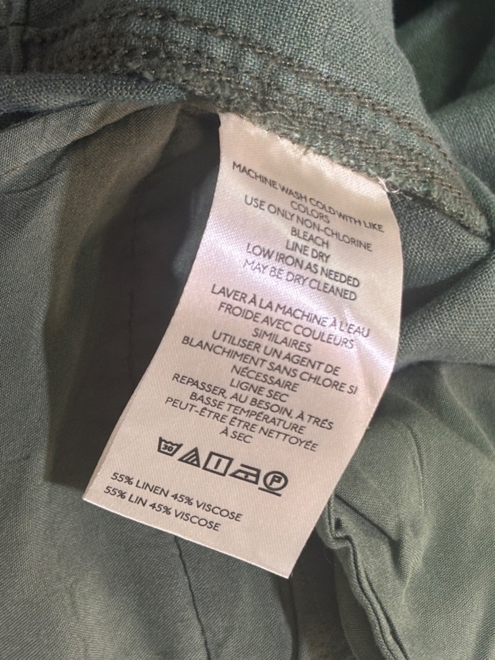 EUC {Pilcro · Anthro} High Rise Green Linen Utility Crop Cargo Pants | Medium - Picture 11 of 14